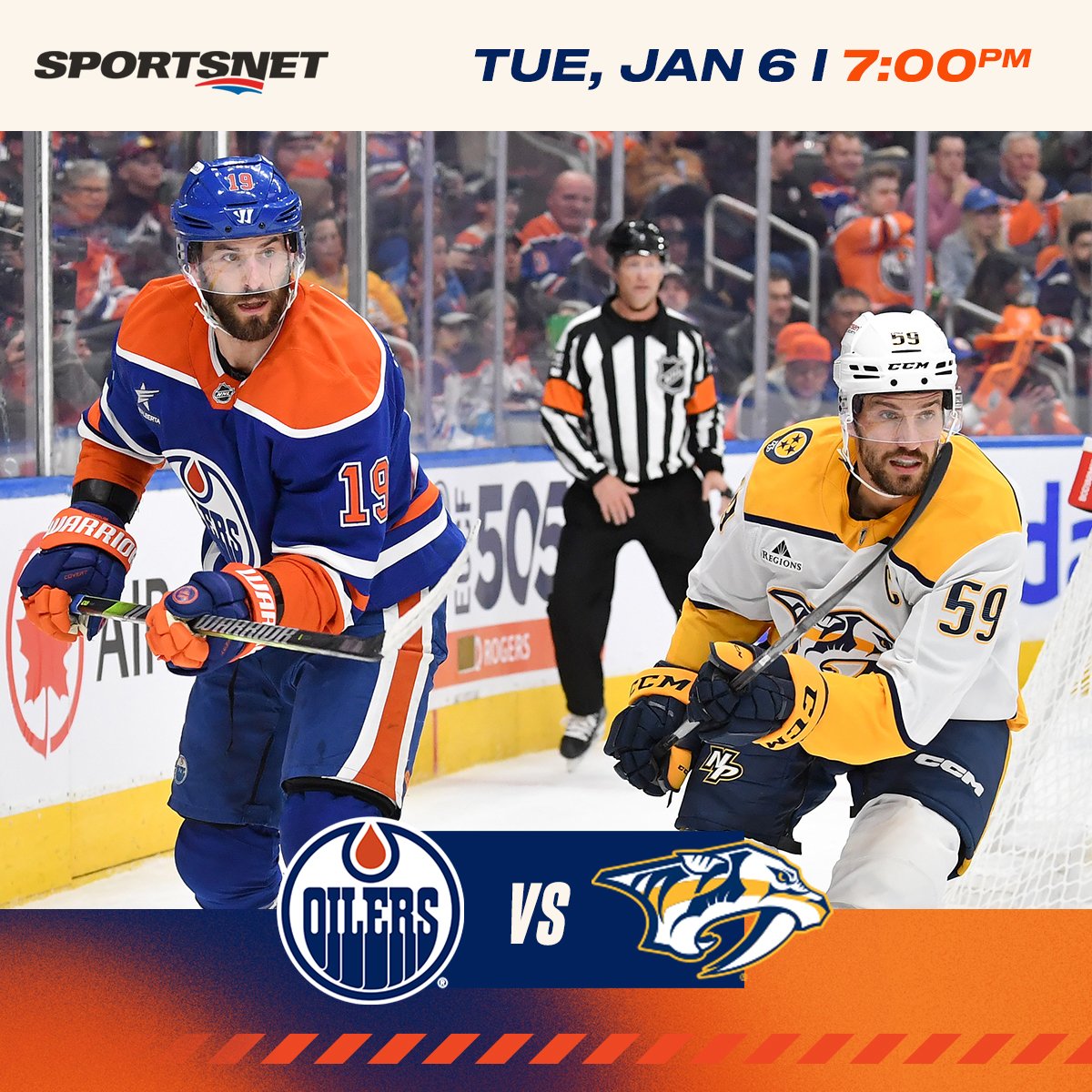 EdmontonOilers's tweet image. IT'S GAME DAY!

The #Oilers continue Fanuary at @RogersPlace as they host the Predators for their second of 11 home games this month!

⏰ 7:00pm MT
📺 @Sportsnet
📻 @CHED880
🎥 Oilers+ (post)
🎟️ EdmontonOilers.com/Tickets
🚗 RogersPlace.com/Parking

#LetsGoOilers