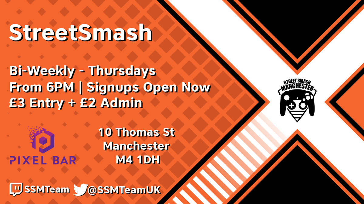 StreetSmash is back for 2026! 🎉🎉

StreetSmash is back and just in time for Overlevelled 9!

- 👊 StreetSmash 👊
- 🏆  32 player cap
- 📌 Pixel Bar, 10 Thomas St, Manchester
- 🛑 18+ | No outside food &amp; drink
- 🕧Starting 6pm Thursday 15th January 

Sign up below!