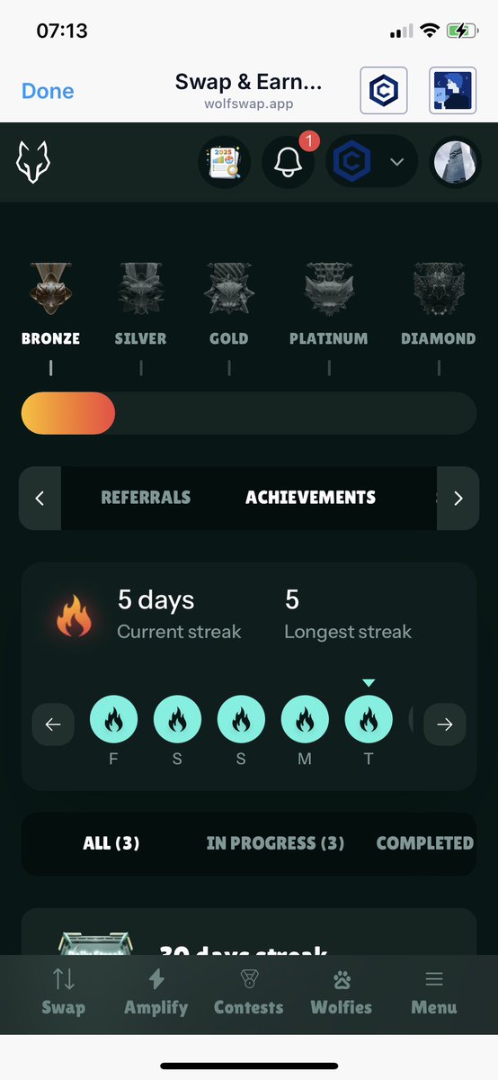 CryptoTravelMat's tweet image. I started my archivement journey on @wolfswapdotapp I wonder what happens when you reach the 30 days 👀