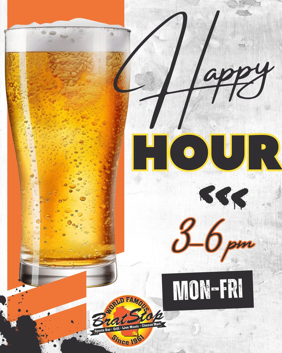 Sip, savor, repeat! 40 taps, 100+ bottles, and $1 off domestics &amp; rail cocktails every weekday 3–6 PM 🍻✨ #BratStopFood #HappyHourVibes #WisconsinBeer