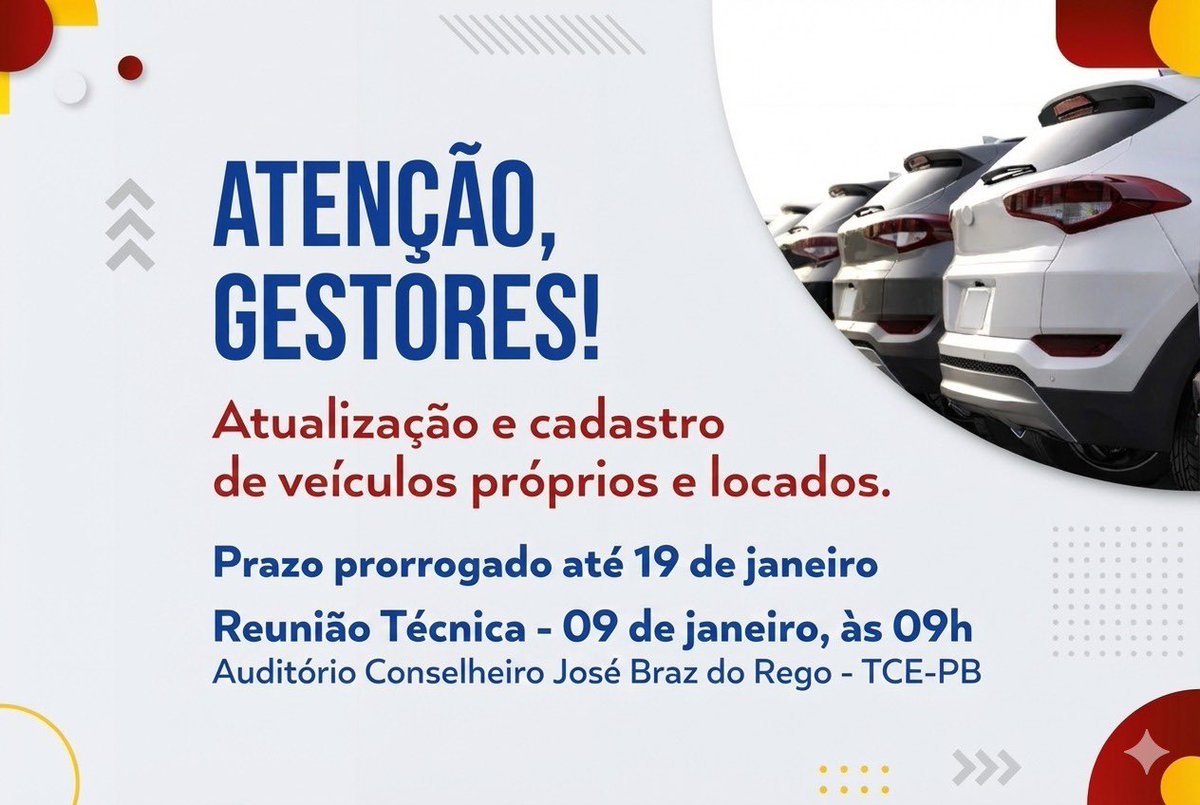TCE amplia prazo de informes sobre frota de veículos e exporá norma, sexta-feira, a emissários do Governo tce.pb.gov.br/noticias/tce-a…
