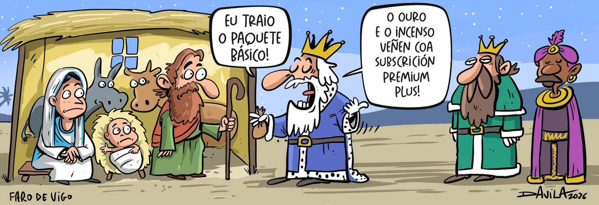 Agasallos premium plus 🎁🎁
#ReisesMagos #Nadal
#HumorGalego #Davila
🎁 𝐌𝐚́𝐢𝐬 𝐡𝐮𝐦𝐨𝐫 𝐞𝐧 𝗜𝗡𝗦𝗧𝗔𝗚𝗥𝗔𝗠 ⬇️ 
instagram.com/fans_de_luis_d…
farodevigo.es/opinion/humor