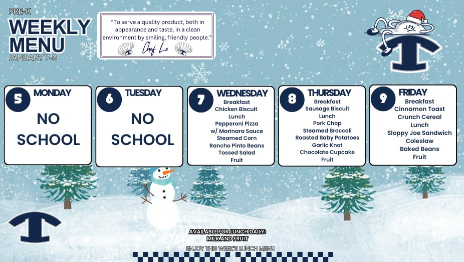 NEMiddle's tweet image. 🍽️ Breakfast &amp;amp; Lunch Menus for This Week
It’s a short week, and we’re excited to welcome students back tomorrow! Be sure to check out what’s on the menu for breakfast and lunch.
👉 Menus are always available under Explore &amp;gt; Dining on your school’s website.