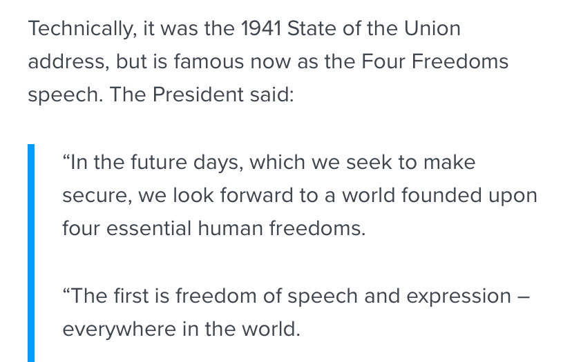 DerekDocuments's tweet image. Neo-Marxists around the world worship FDR (the worst US president in history) yet conveniently overlook the first of his Four Freedoms. 

Why? 

Because in a world of free speech the best ideas win. Fraud, corruption, and propaganda cannot survive. 

Of course…