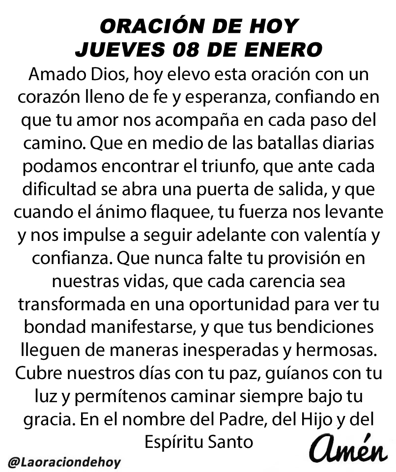 Oración diaria para hoy jueves 08 de enero de 2026.