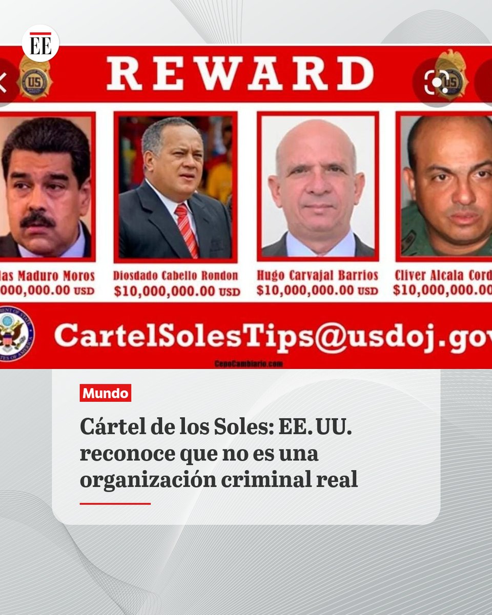 elespectador's tweet image. #EE | ¿El Cártel de los Soles era real? EE. UU. admite que no, y vincula a Maduro a corrupción, no a un cártel de droga.
ok.me/BW9O1👇🔗