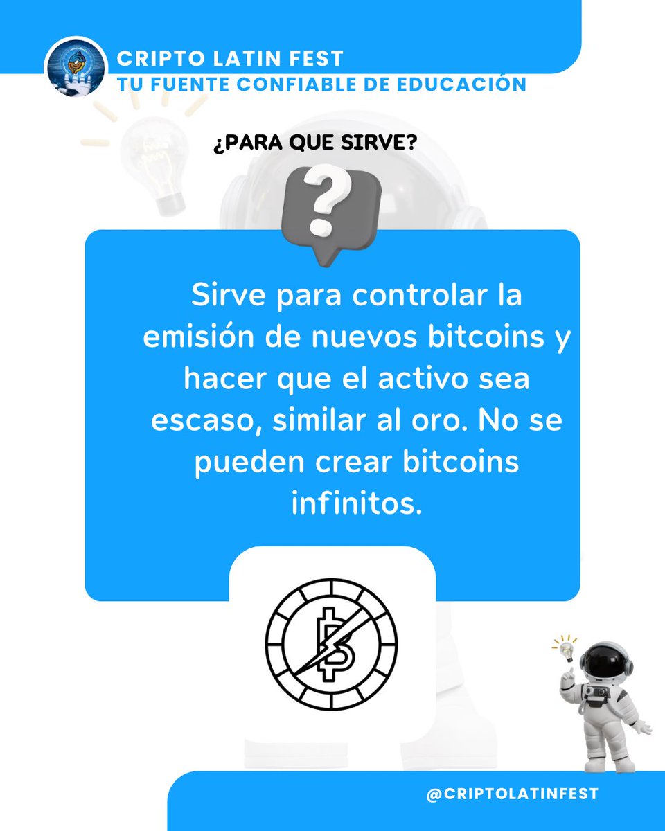 Cómo funciona? •Bitcoin genera un nuevo bloque aproximadamente cada 10  minutos. •Cada 210.000 bloques (aprox. cada 4 años) ocurre un halving. •La  recompensa se reduce al 50%. Ejemplo histórico: •2009: 50 BTC