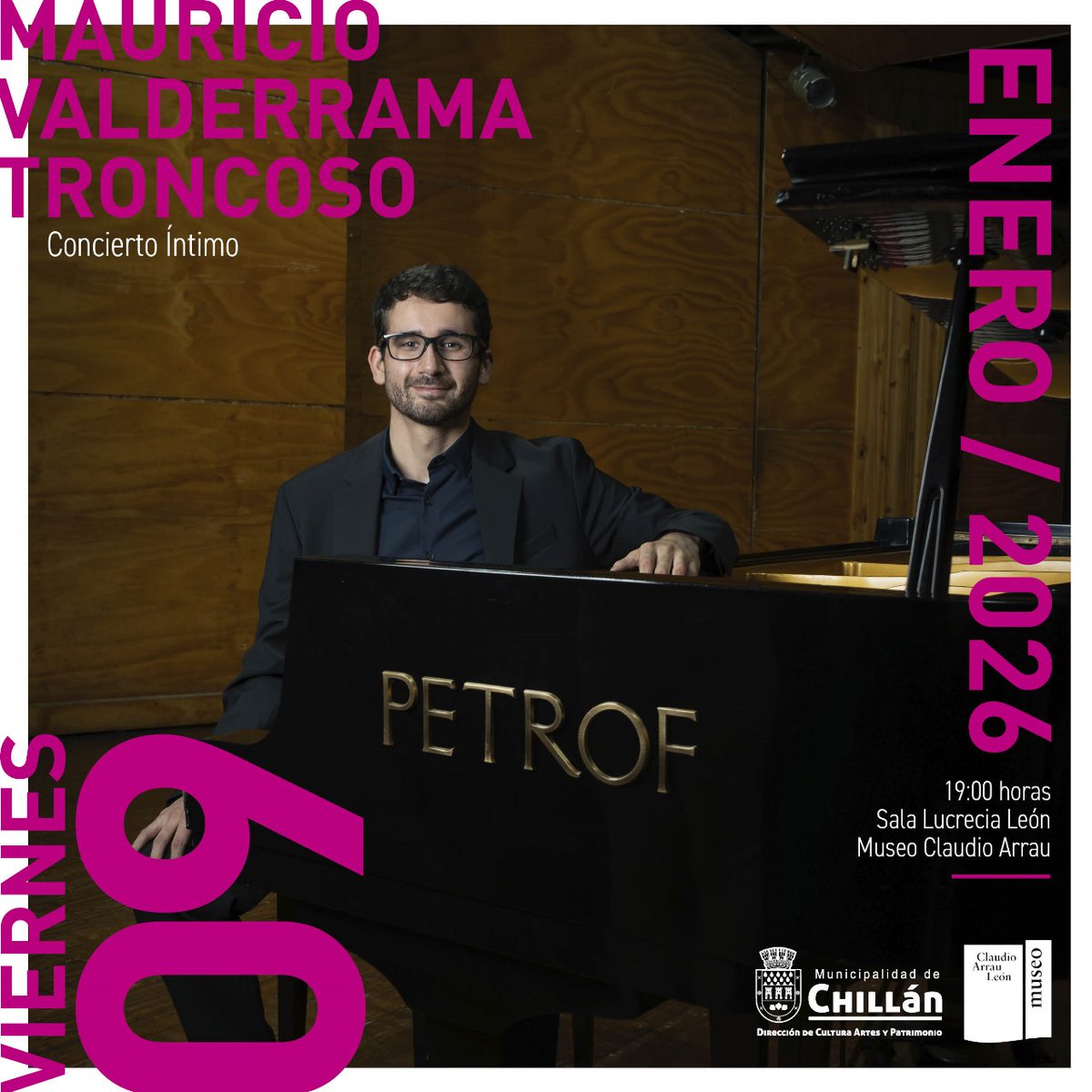 🎹 Invitación a Concierto de Piano 🎹
El Museo Claudio Arrau tiene el agrado de invitar a la comunidad a un Concierto de Piano a cargo de Mauricio Valderrama Troncoso.
📍 Lugar: Museo Claudio Arrau
📌 Dirección: Claudio Arrau 558
🎟️ Entrada: Liberada