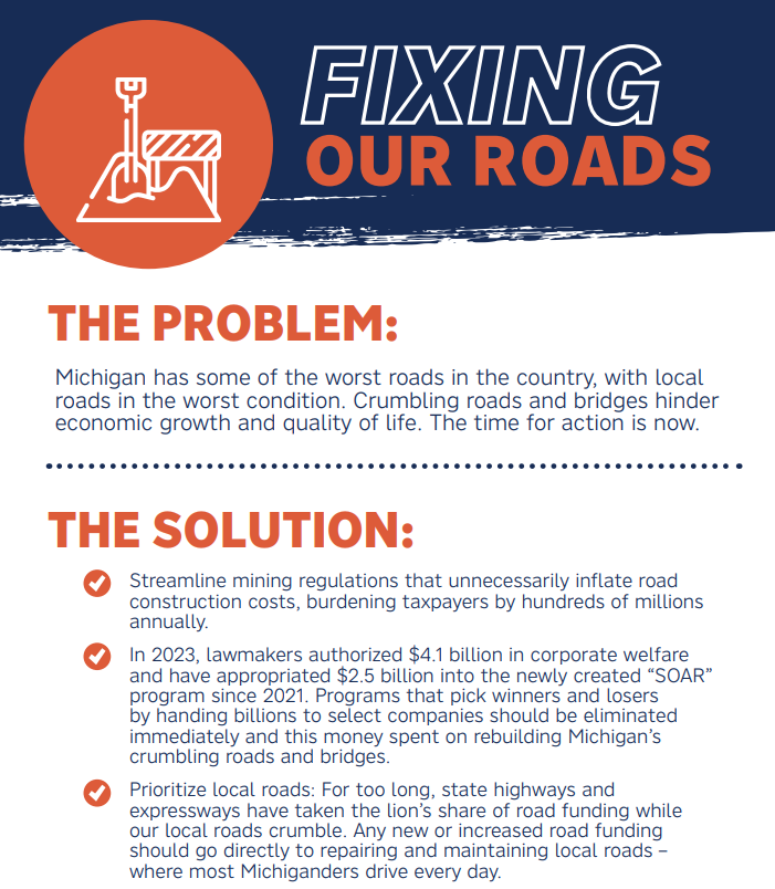 Tom4Michigan's tweet photo. Michigan has some of the worst roads in America - I know we've all thought this.
Time to fix them with real solutions, and less politics.
#FixMIRoads #Tom4Michigan #Michigan #Solutions https://t.co/WRD4iWJHSz