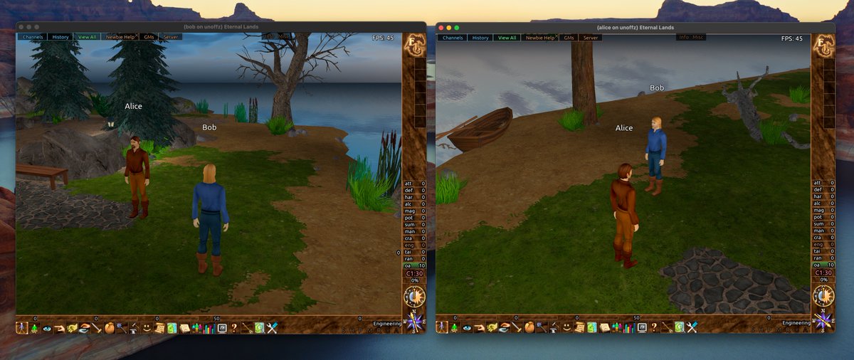 Banksy_said_hi's tweet photo. MMORPG - Day 4
Running the server and spawning two characters.
#gamestudies #mmorpg #gamedev https://t.co/mAOTwBpd9m