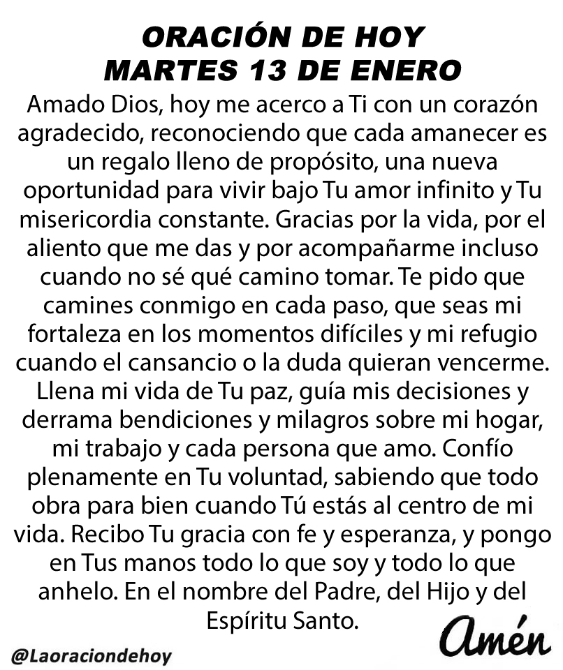 Oración diaria para hoy martes 13 de enero de 2026.