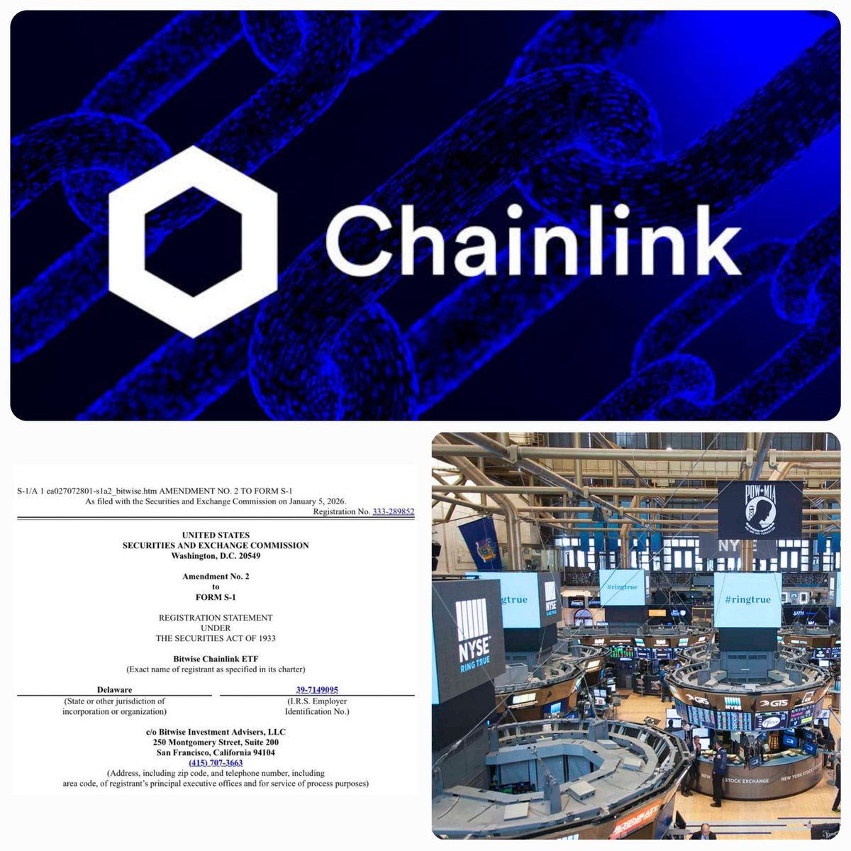 🚨 SEC APPROVES BITWISE SPOT $LINK ETF Chainlink has made its entry onto  Wall Street! Bitwise has received the green signal for listing its  Chainlink ETF $CLNK on NYSE Arca. It will