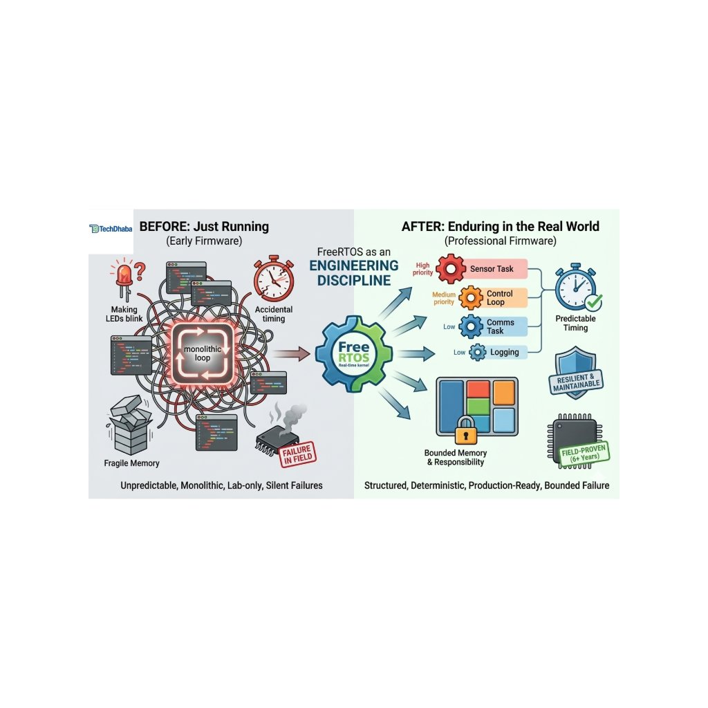 techdhaba's tweet photo. Bare-metal works… until it doesn’t.

FreeRTOS gives you task isolation, deterministic scheduling, and control over timing—critical when systems grow beyond a while(1) loop.

#FreeRTOS #EmbeddedC #RTOS #FirmwareEngineering #techdhaba https://t.co/LR9cNxRFVg