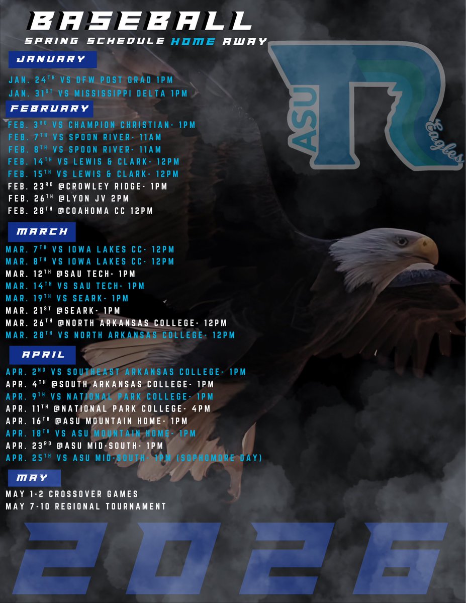 asutr_baseball's tweet image. 2026 ASUTR Baseball Schedule 📆

Go Eagles 🦅