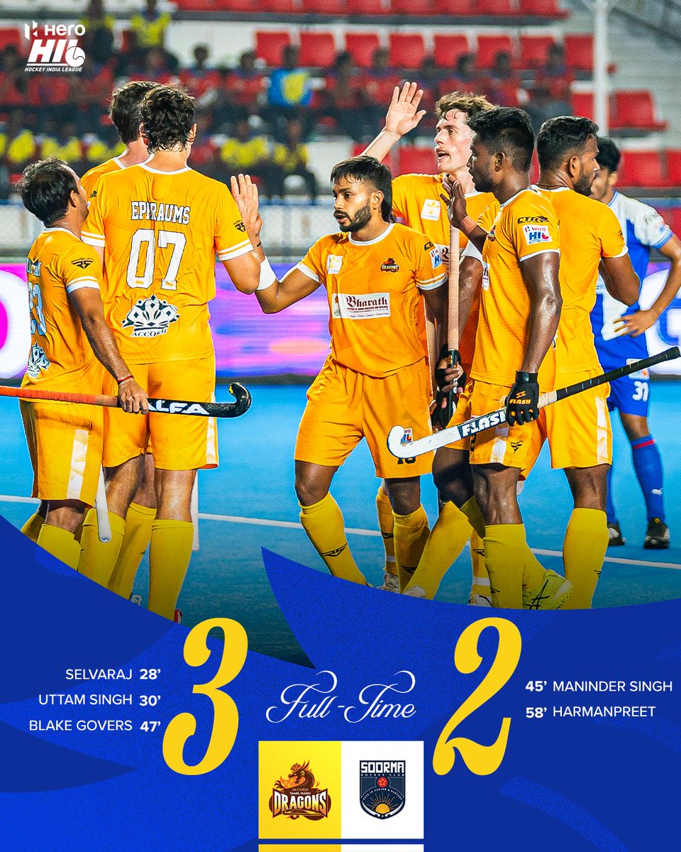 𝟑 𝐏𝐎𝐈𝐍𝐓𝐒 𝐈𝐍 𝐓𝐇𝐄 𝐁𝐀𝐆! 🔥🐉
Our first outright victory is in the books. 💪

WATCH LIVE: 📺 Sony Sports Network &amp; DD Sports 📱Youtube &amp; Waves

#AccordTamilNaduDragons #TNDragons #TherikaViduTamizha #HeroHIL #HockeyIndiaLeague