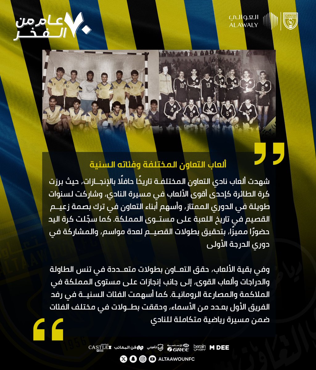 AltaawounFC's tweet photo. ألعاب #التعاون المختلفة وفئاته السنية 💛

#التعاون_70_عام https://t.co/n6OwK0c0SQ