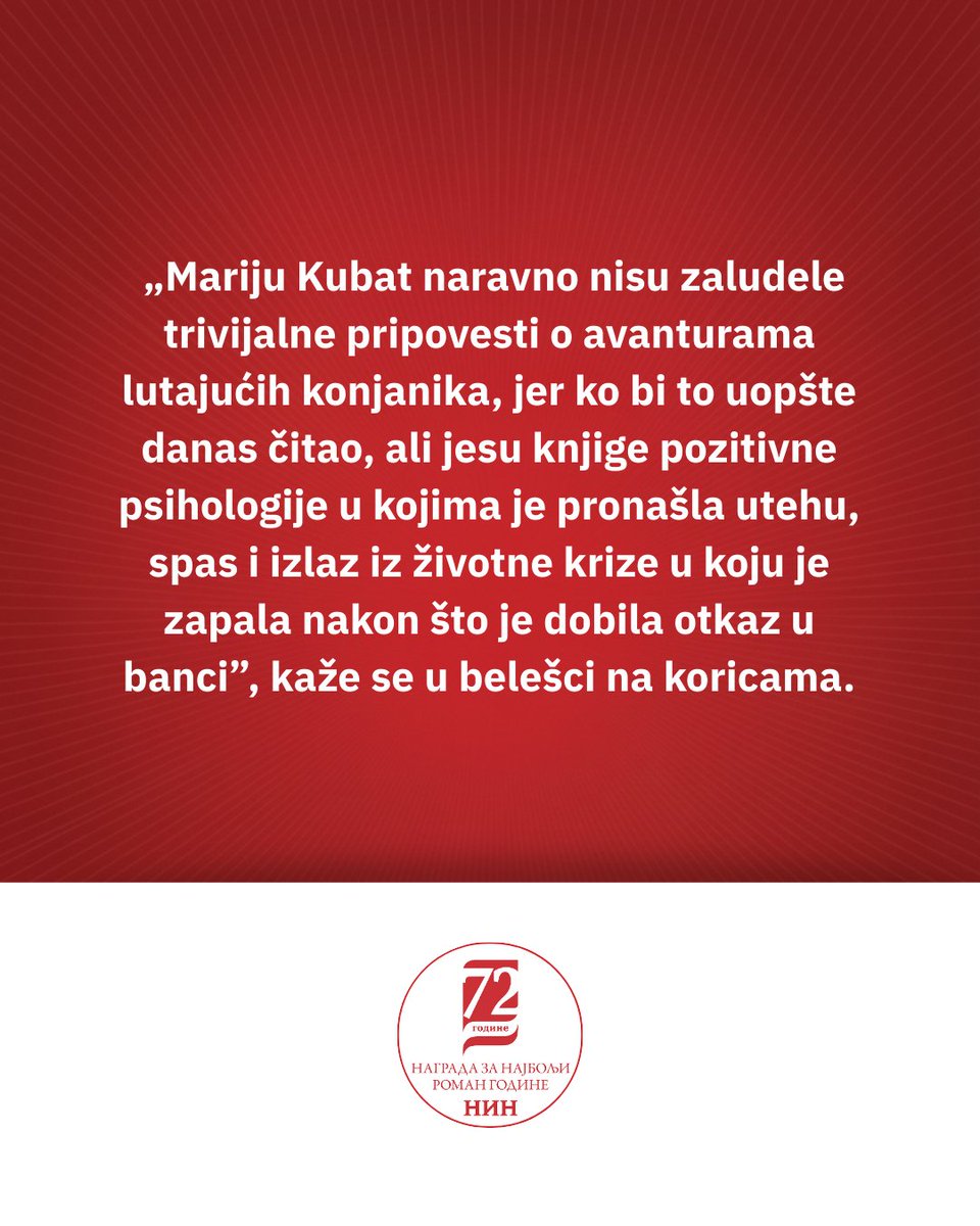 NedeljnikNIN's tweet photo. Za 72. NIN-ovu nagradu pristiglo je 195 naslova. Žiri je u širem izboru odabrao 39, a užem 13 romana.

Odabrani romani biće prikazani po redosledu pristizanja u redakciju.

Naziv romana: „Besmrtne ludosti gospođe Kubat”
Autor: Milan Tripković
Izdavač: Akademska knjiga https://t.co/54aYEfmGXs
