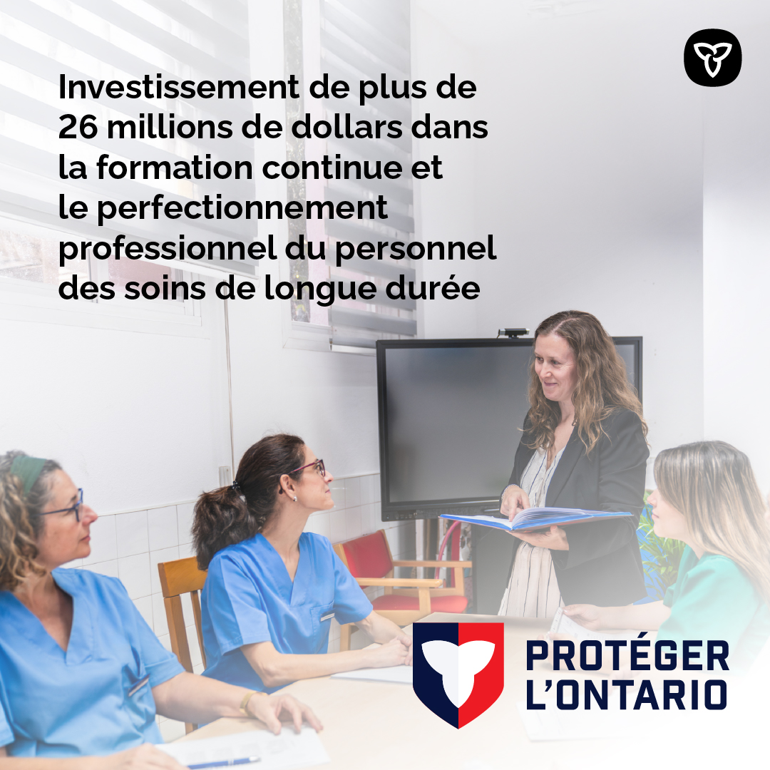 soinsldureeON's tweet image. Le gouvernement protège le système de soins de longue durée de l'Ontario en investissant plus de 26 M$ pour former davantage de personnel de première ligne dans ce domaine.

Cet investissement permettra de former près de 3 000 PSSP et membres du personnel infirmier auxiliaire…