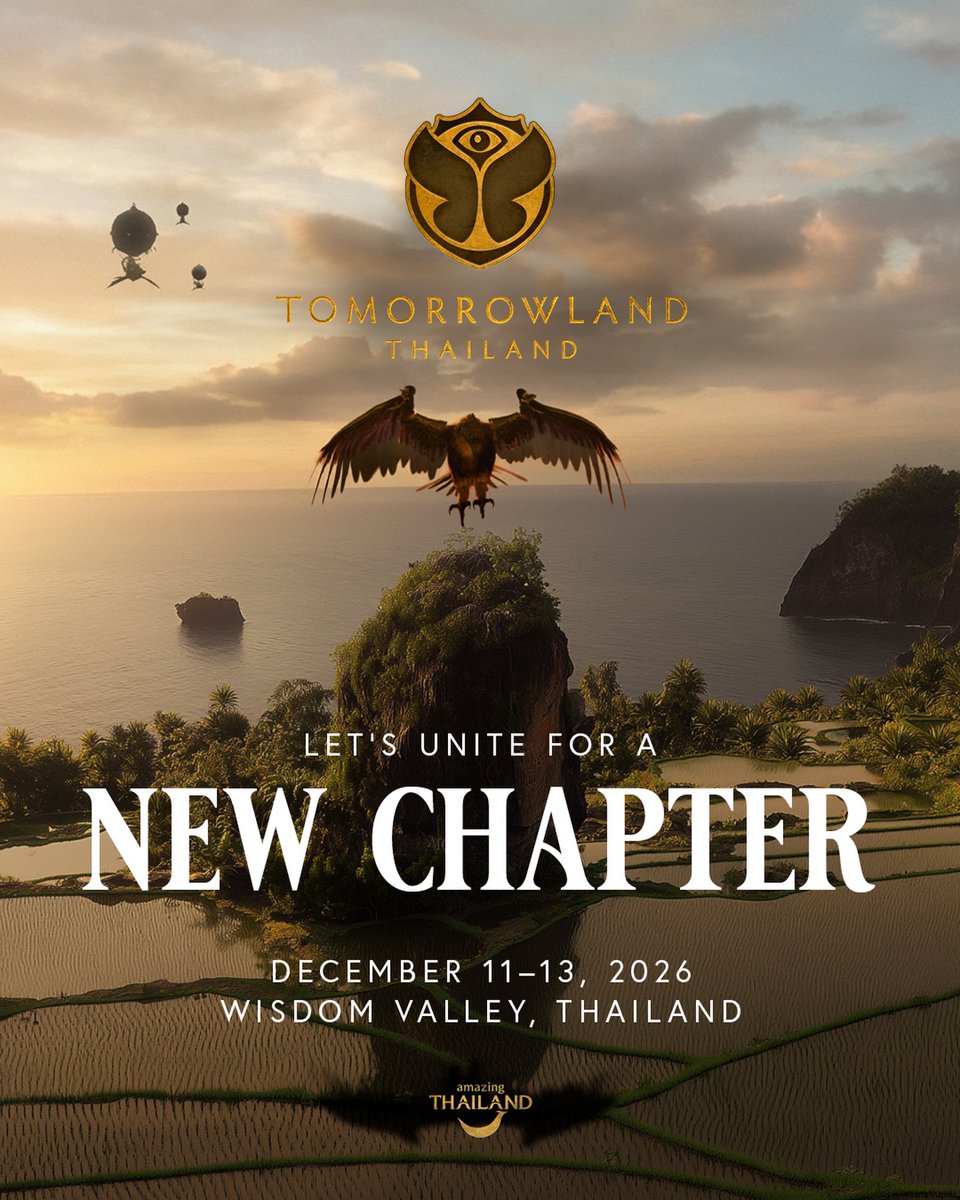 RuidoMag's tweet photo. 官方確認，全球最具指標性的電子音樂節 @tomorrowland  將於 2026 年 12 月 11 日至 13 日，在泰國舉辦亞洲首場活動《Tomorrowland Thailand》，為這個已走過二十多���的音樂節開啟全新篇章。

點擊網址連結收看完整報導 👉 https://t.co/ydIWFyETYs

#Tomorrowland #TomorrowlandThailand #RuidoMag https://t.co/X2gyjUYJAi
