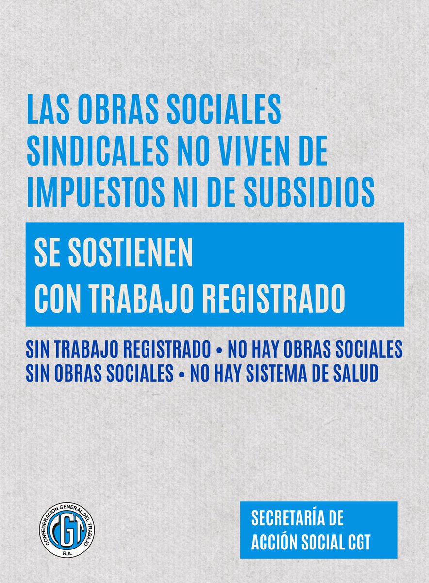 cgtoficialra's tweet photo. 🏥🚨 LA REFORMA LABORAL TAMBIÉN IMPACTA EN TU SALUD

La reducción de aportes patronales desfinancia el sistema de obras sociales y afecta la atención sanitaria de las y los trabajadores.👩‍⚕️👷‍♂️

Menos recursos no generan beneficios reales:
generan más dificultades, menos prestaciones y un retroceso en un derecho básico. 

No se trata de cajas ni de intereses sectoriales.
Se trata de salud, derechos y dignidad.

#ReformaLaboral #FlexibilizacionLaboral #TrabajadoresUnidos