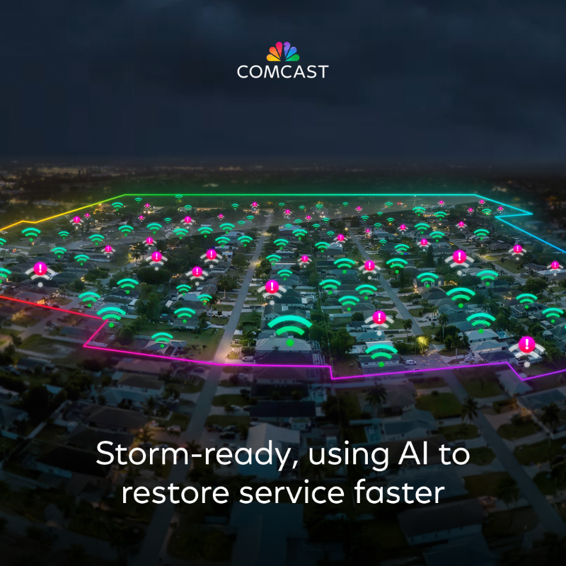 comcast's tweet photo. We're embedding artificial intelligence deeper into our broadband infrastructure than ever before to build the smartest network in America that delivers unmatched reliability, multi-gigabit speeds, ultra-low latency and enhanced security to customers. https://t.co/HgDLmIZfGM