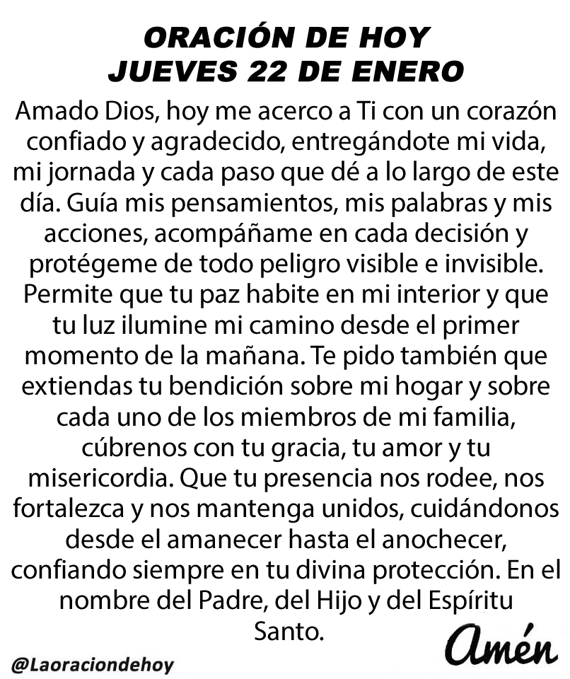 laoraciondehoy's tweet image. Oración diaria para hoy jueves 22 de enero de 2026.