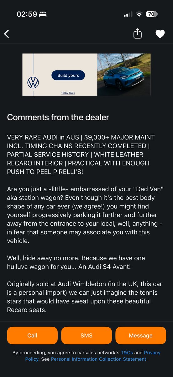 Bonker of a car advert especially considering it’s from a dealership