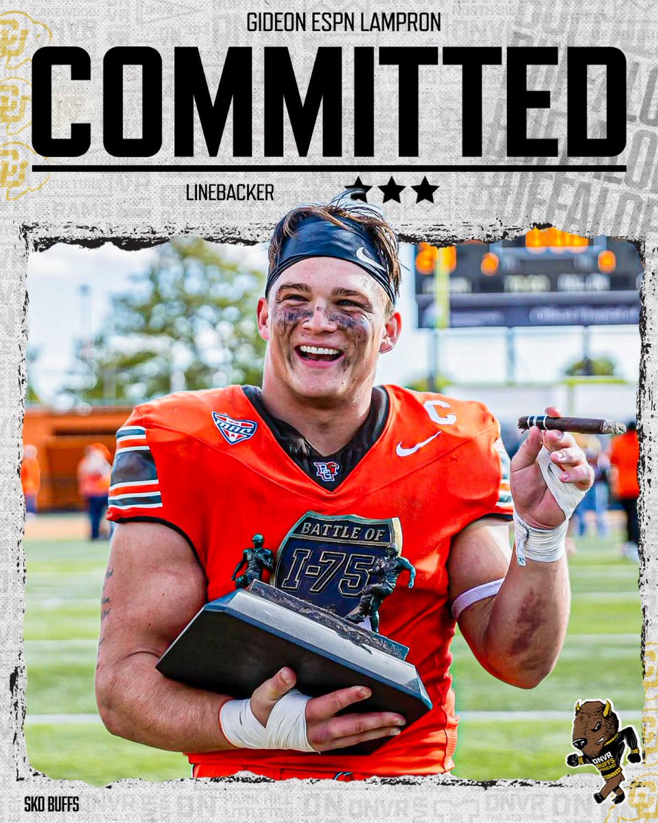 DNVR_Buffs's tweet image. 𝑩𝑹𝑬𝑨𝑲𝑰𝑵𝑮: Gideon ESPN Lampron has committed to Colorado! 🦬🔥

Gideon received All-MAC First Team honors after he totaled 119 tackles, 17.5 TFLs and 2.5 sacks in 2025 #SkoBuffs