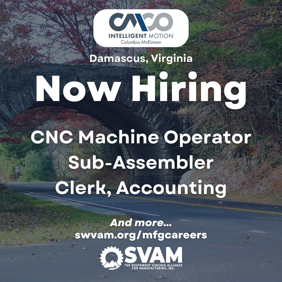 SWVAMfg's tweet image. 🏗️ Columbus McKinnon in Damascus, VA is hiring! Explore job opportunities now: ow.ly/yuBU50QwLy0
 #DamascusVA #JobOpportunity

(Note: This post was created by SVAM and isn't an official post from Columbus McKinnon.)