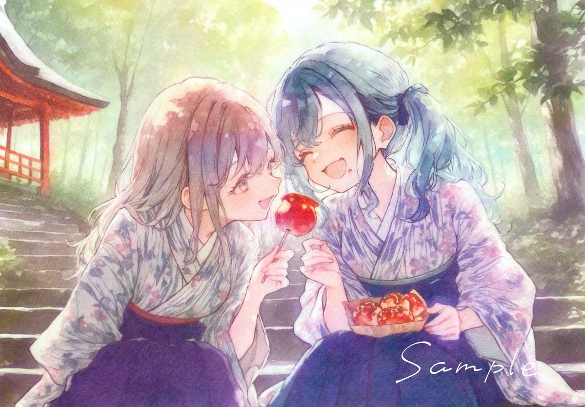 袴の女の子を水彩色鉛筆で描いてみました🍎 ⬇️こちらで原画を出品