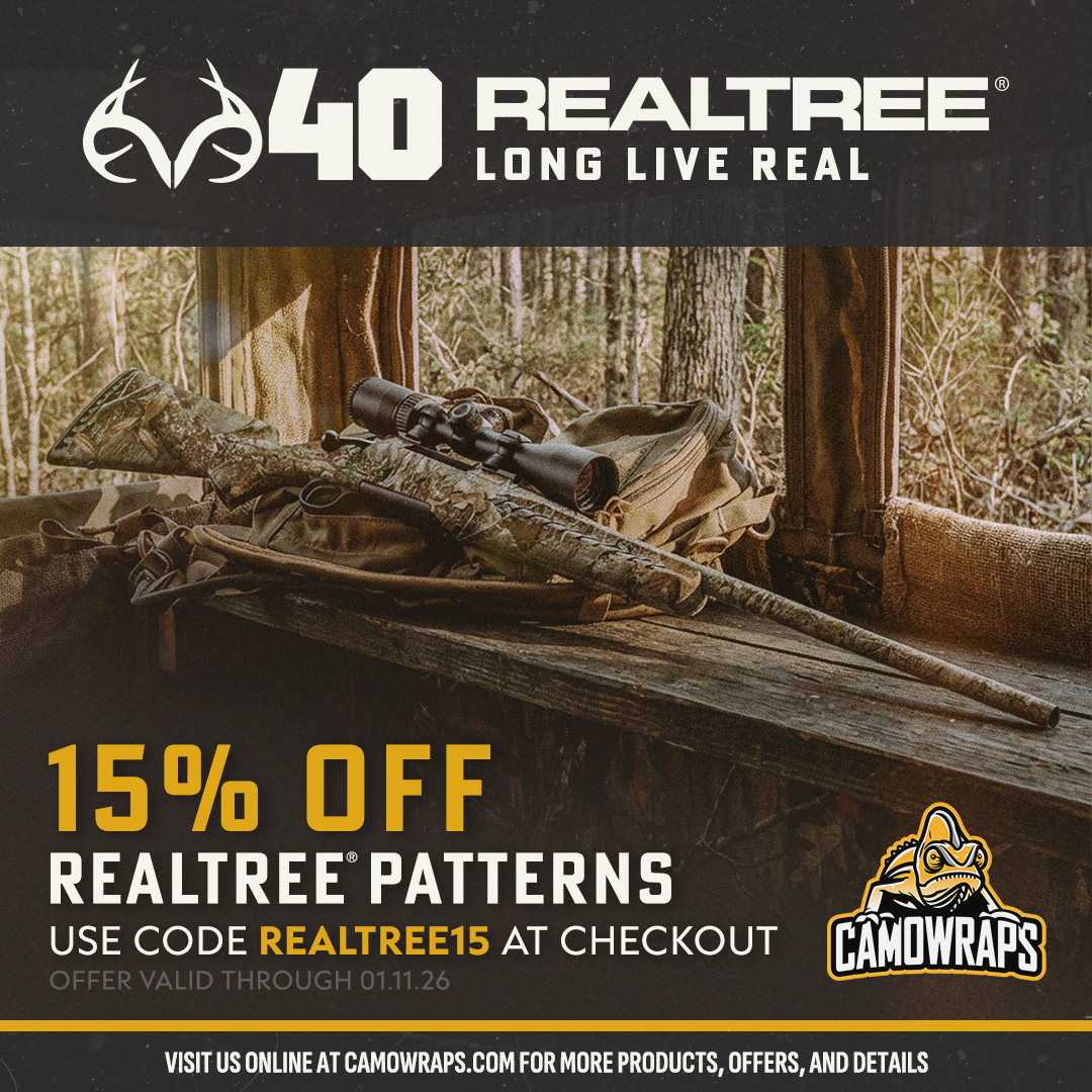 CamoWraps's tweet photo. Realtree® turns 40 — and we’re celebrating with 15% off all Realtree patterns! 🍁
Camo rolls, firearms, ATV/UTV, boats, tailgates &amp; more.
Use code REALTREE15 at checkout.
🛒 Link in bio.
#Realtree #CamoWraps #GunWraps #ATVWraps #BoatWraps https://t.co/eh7JJqicum