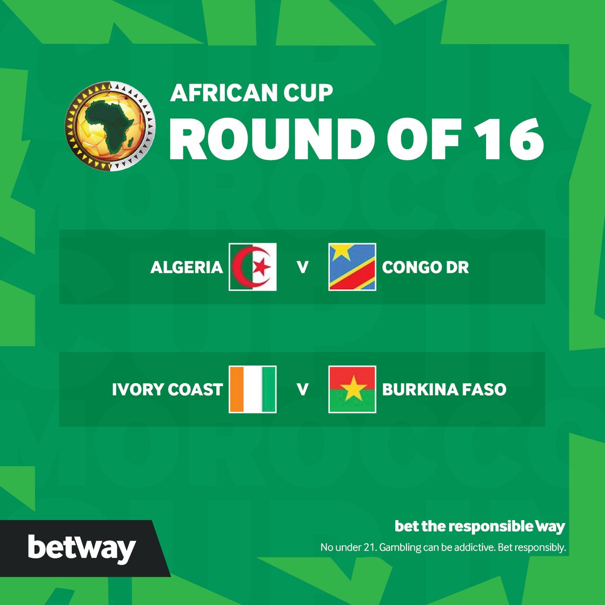 The Final Knockout Stage!
Are we going to have any surprise results?
#betway #africancup