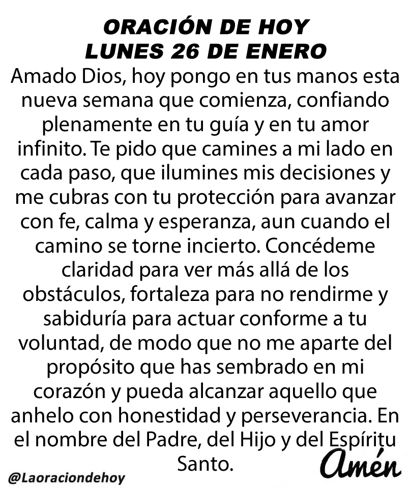 Oración diaria para hoy lunes 26 de enero de 2026.