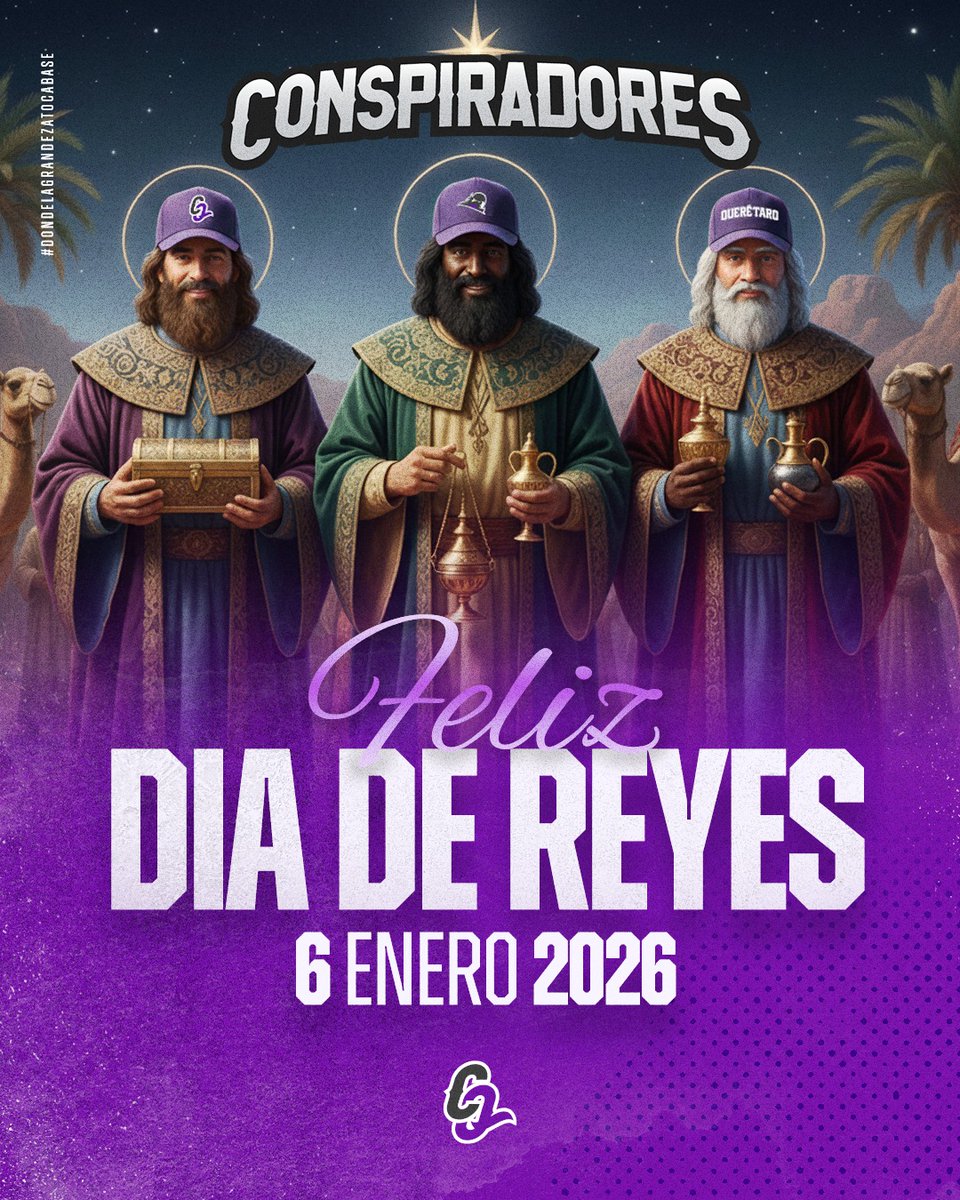 Que los Reyes Magos traigan magia, unión y muchos juegos llenos de emoción para la Conspiración 👑⚾️

¡Feliz Día de Reyes, afición morada! 💜

#ConspiradoresQro #Beisbol #DiaDeReyes