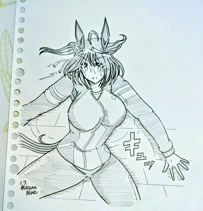 ディフェンスキタサンブラックを描きました。突如始まるウマ娘バスケットボール!