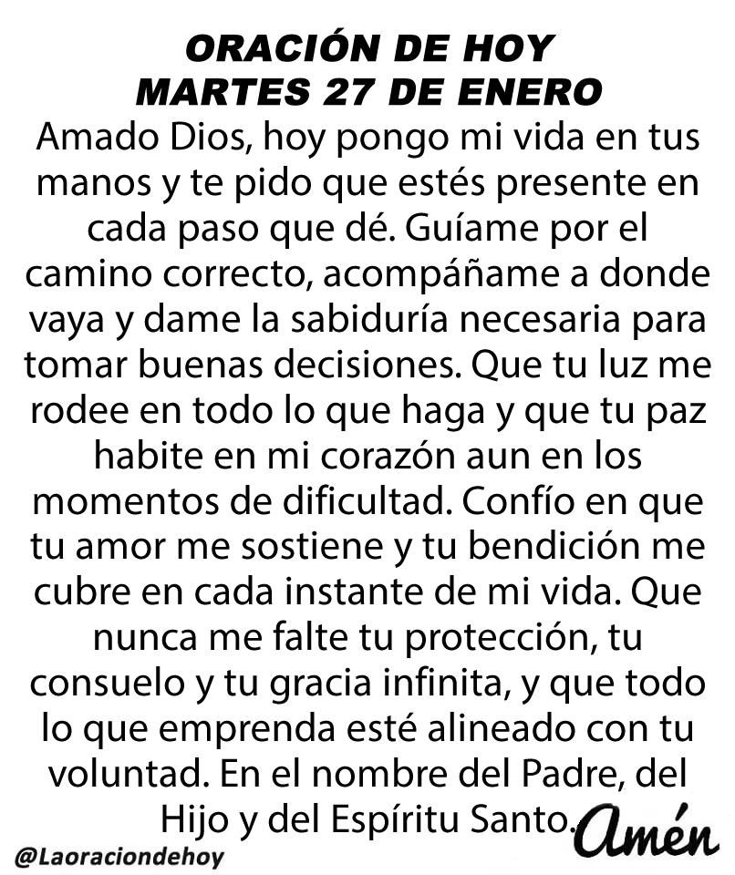 Oración diaria para hoy martes 27 de enero de 2026.