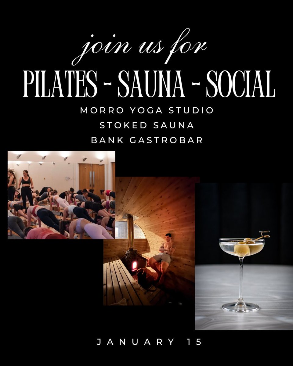 Kick off your afternoon with a challenging Pilates class at Morro, then unwind with a rejuvenating  thermal cycle at Stoked. Finish your wellness-focused afternoon by socializing and refueling with us at The Bank Gastrobar. Get info/ Book - stokedsaunaco.com
