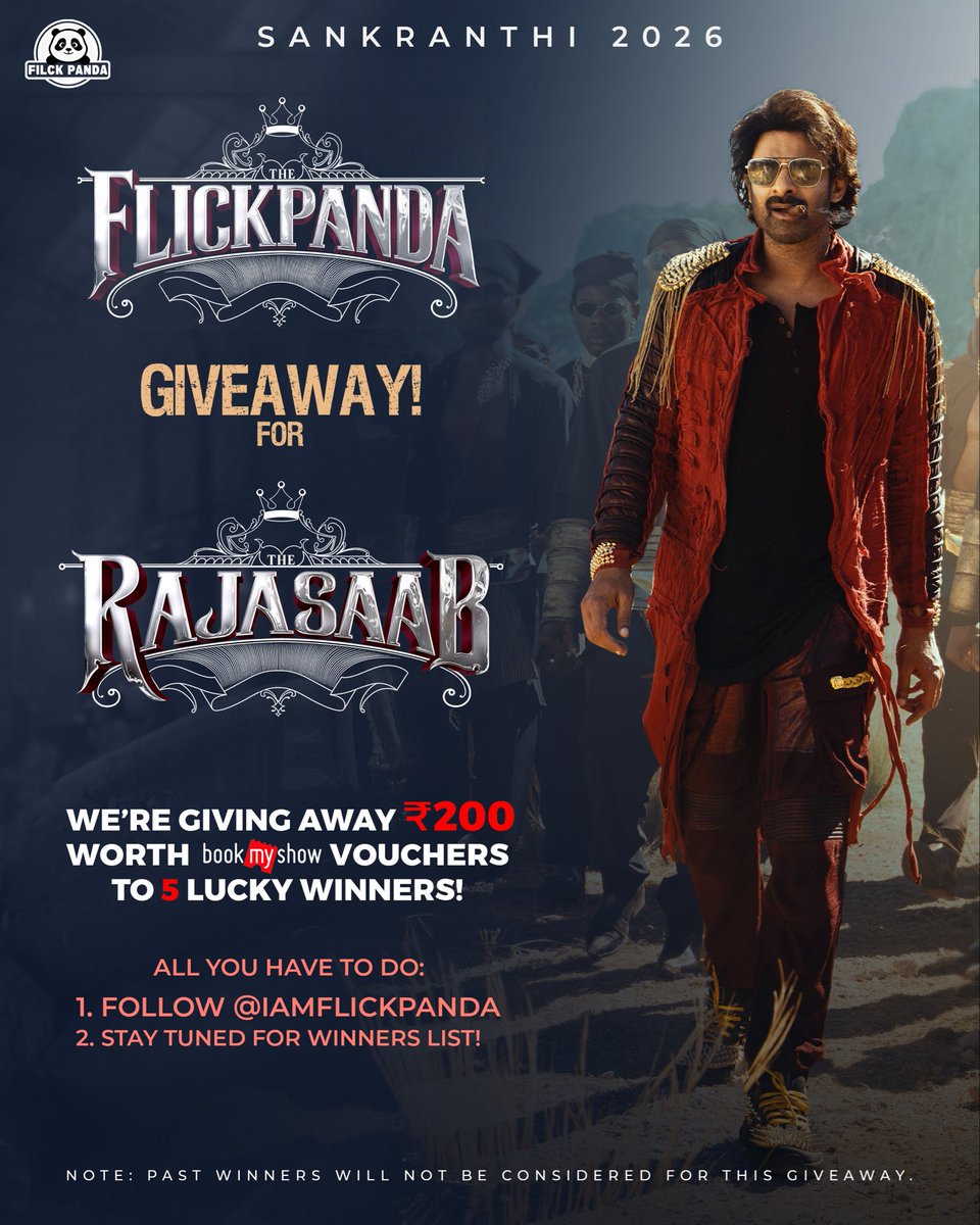 #FlickPanda 1st Film Giveaway #TheRajaSaab

Lucky Winners will get R200 <a href="/bookmyshow/">BookMyShow</a> Vouchers 

Winners announcement tomorrow evening 9pm.

Follow <a href="/IamFlickPanda/">FlickPanda</a> - like and Repost to participate.