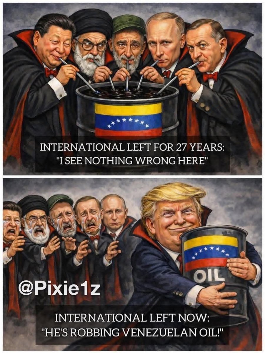 Pixie1z's tweet image. The international left's grift is up in Venezuela and they are mad. Meanwhile American oil companies that built the industry there may finally recover their assets.