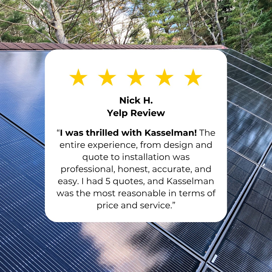 #TestimonialTuesday: "I was thrilled with Kasselman!"

Nick compared five quotes - and chose Kasselman for the best value and service. Thanks for sharing your great experience, Nick!

#KasselmanSolar #solar #solarmadesimple #gosolar