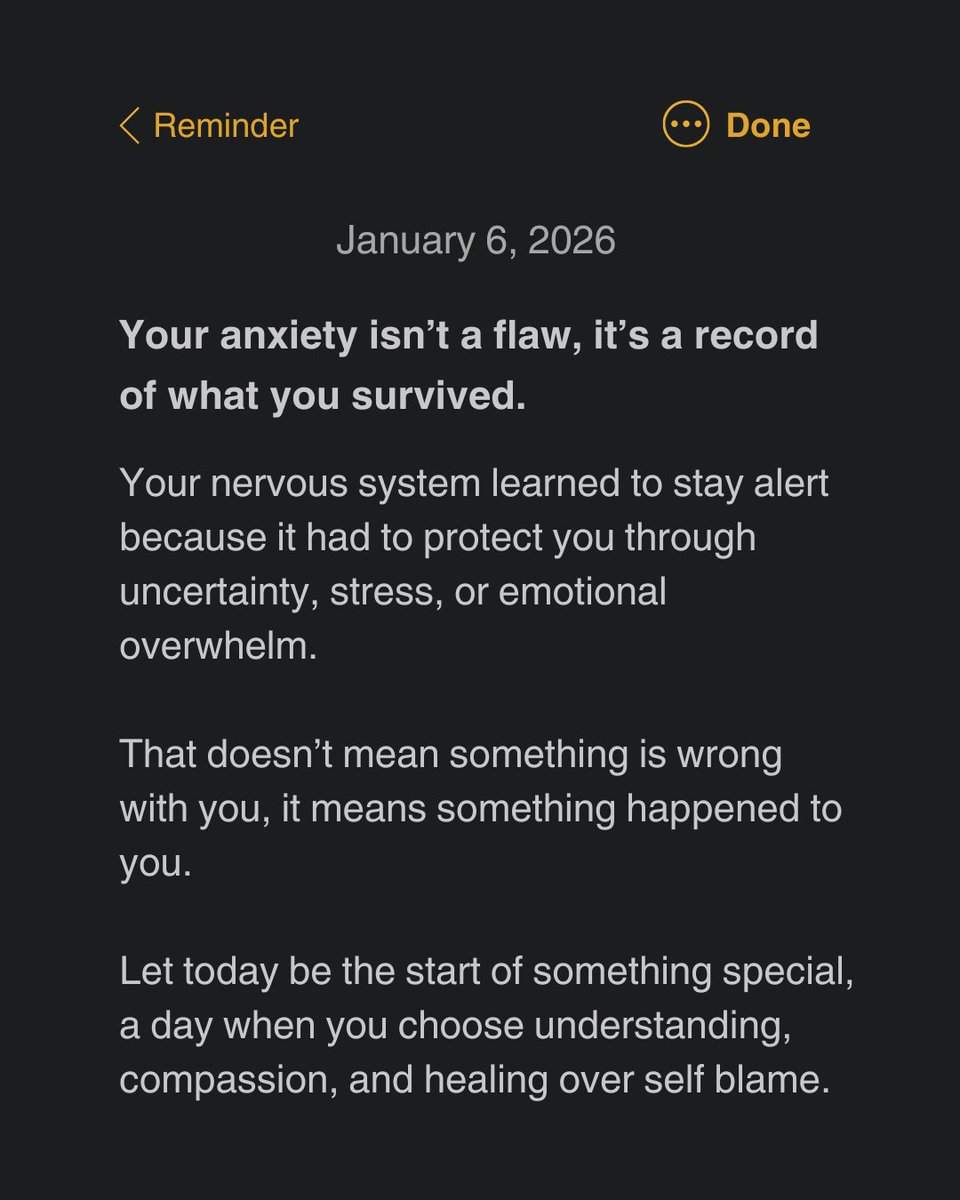 ameenahthobani's tweet image. Your anxiety isn’t a flaw.
It’s a record of what you survived.
Read that again.

#AnxietyAwareness #MentalHealth #SelfCompassion #HealingJourney