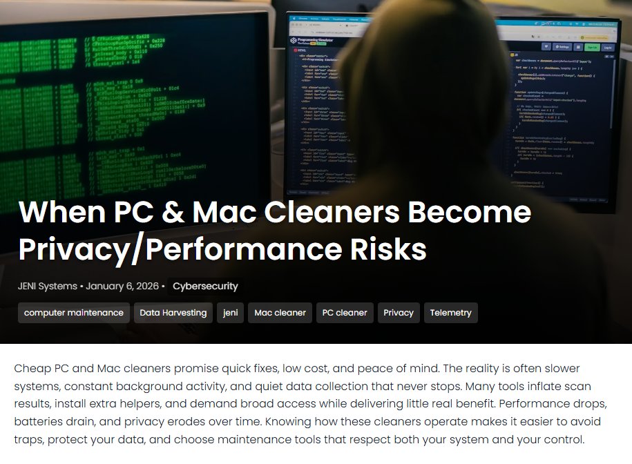 JeniSystems's tweet image. Scareware cleaners chase big numbers while your performance and privacy slip away. jenisystems.com/avoid-high-ris…
#Scareware #PCPrivacy #MacPerformance