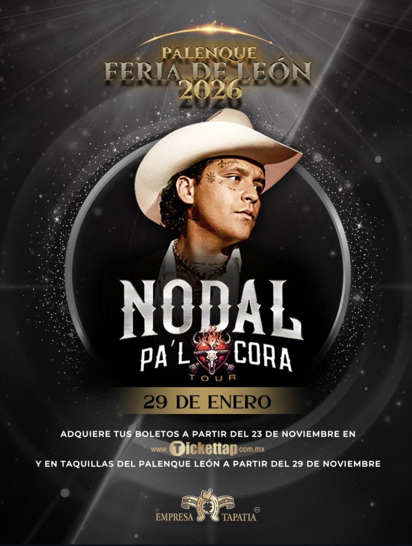 BabyNyA24's tweet photo. Este 29 de enero inicia de nuevo PAL CORA 🫶Tour con Christian Nodal en la Feria 🎡 de León.
#Nodal #FeriadeLeon 
Boletos  🎟️ 

https://t.co/WqY3SY9hg7 https://t.co/X68J3nEnng