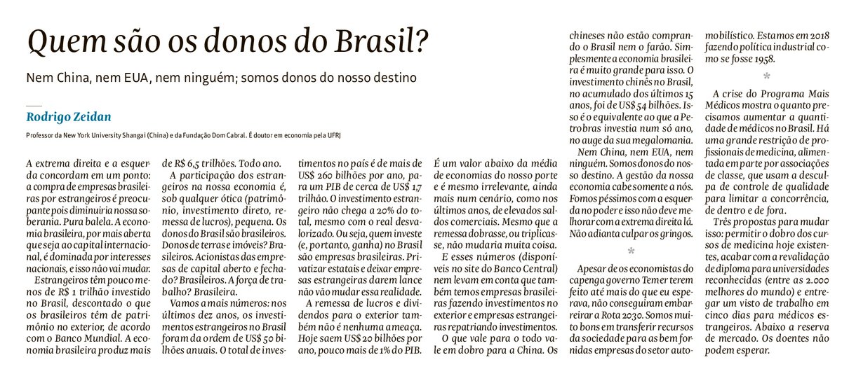 Os donos do Brasil são brasileiros.

Muitos acham que a compra de empresas brasileiras por estrangeiros é preocupante, pois diminuiria nossa soberania. Pura balela. A economia brasileira é dominada por interesses nacionais.