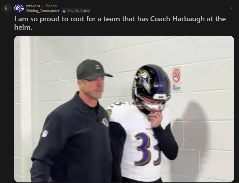 FlockyouMean's tweet photo. @DrewBanned This is a serious post on the Ravens fuck ass reddit sub. We are so cooked. #fireharbaugh https://t.co/jNkSmcnIku