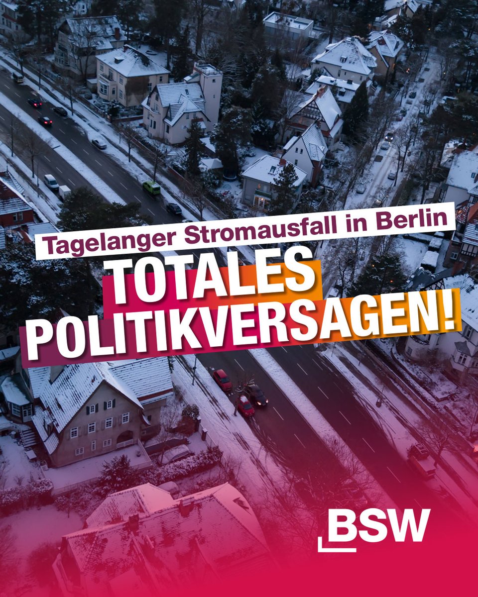 Der Stromausfall in Berlin zeugt von totalem Politikversagen! Es ist ein Skandal, dass wegen eines Anschlags auf eine einzelne Kabelverbindung zehntausende Berliner seit Tagen im Kalten und Dunkeln sitzen müssen. Erst vor vier Wochen hat der Berliner Rechnungshof massive Defizite