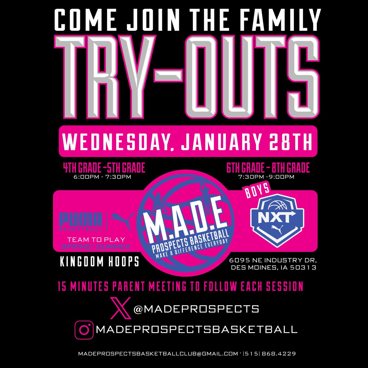 Spring/Summer NXT/Pro Puma
Tryouts!
Registration Link: registration.teamsnap.com/form/48474