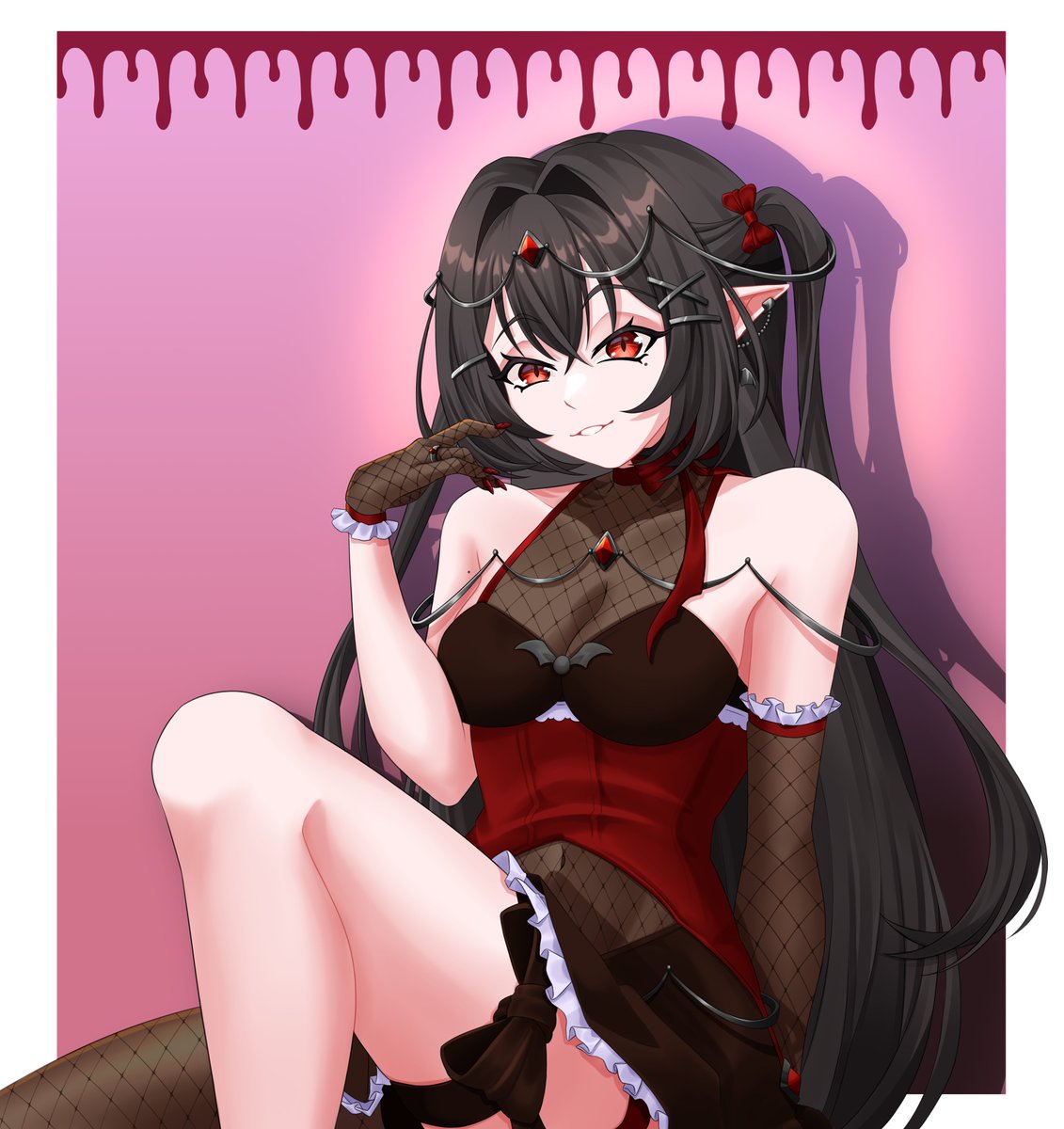 I got the chance to draw Sayome's wonderful OC
(@/xBloodYanderex)

She's so pretty!~
This was both fun and challenging to draw c:

#art #vtuber #Vampire