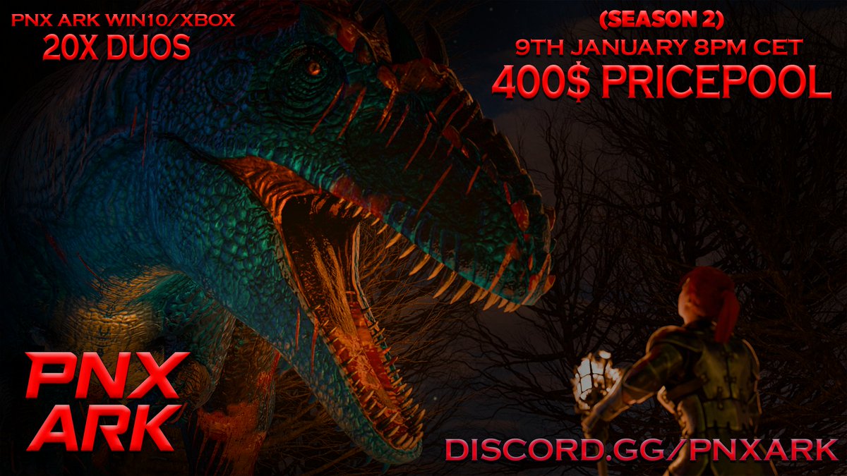 PNX ARK WIPES JAN 9TH 
- WIN10/XBOX
- DUOS
- 20X
- 400$ CA PRIZE

discord.gg/pnxark