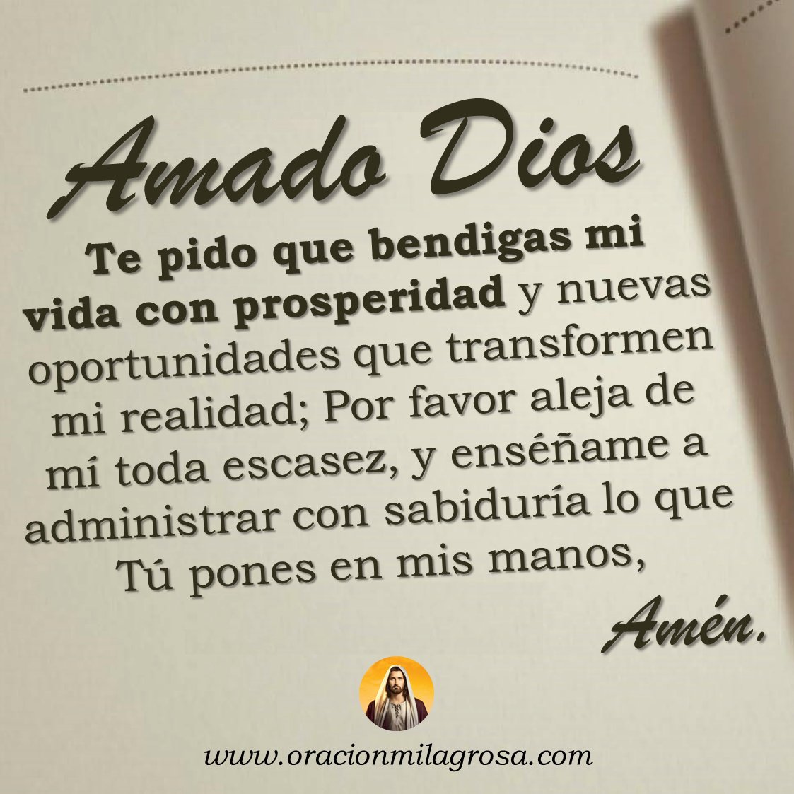 ORACIÓN PARA ATRAER LA RIQUEZA Y LA PROSPERIDAD: Amado Dios, te pido que por favor abras las puertas de la abundancia en mi vida; llena mi hogar de estabilidad, mi mente de sabiduría y mis manos de oportunidades para prosperar.

Haz esta oración en: youtu.be/AV0k08Tzdss ✨